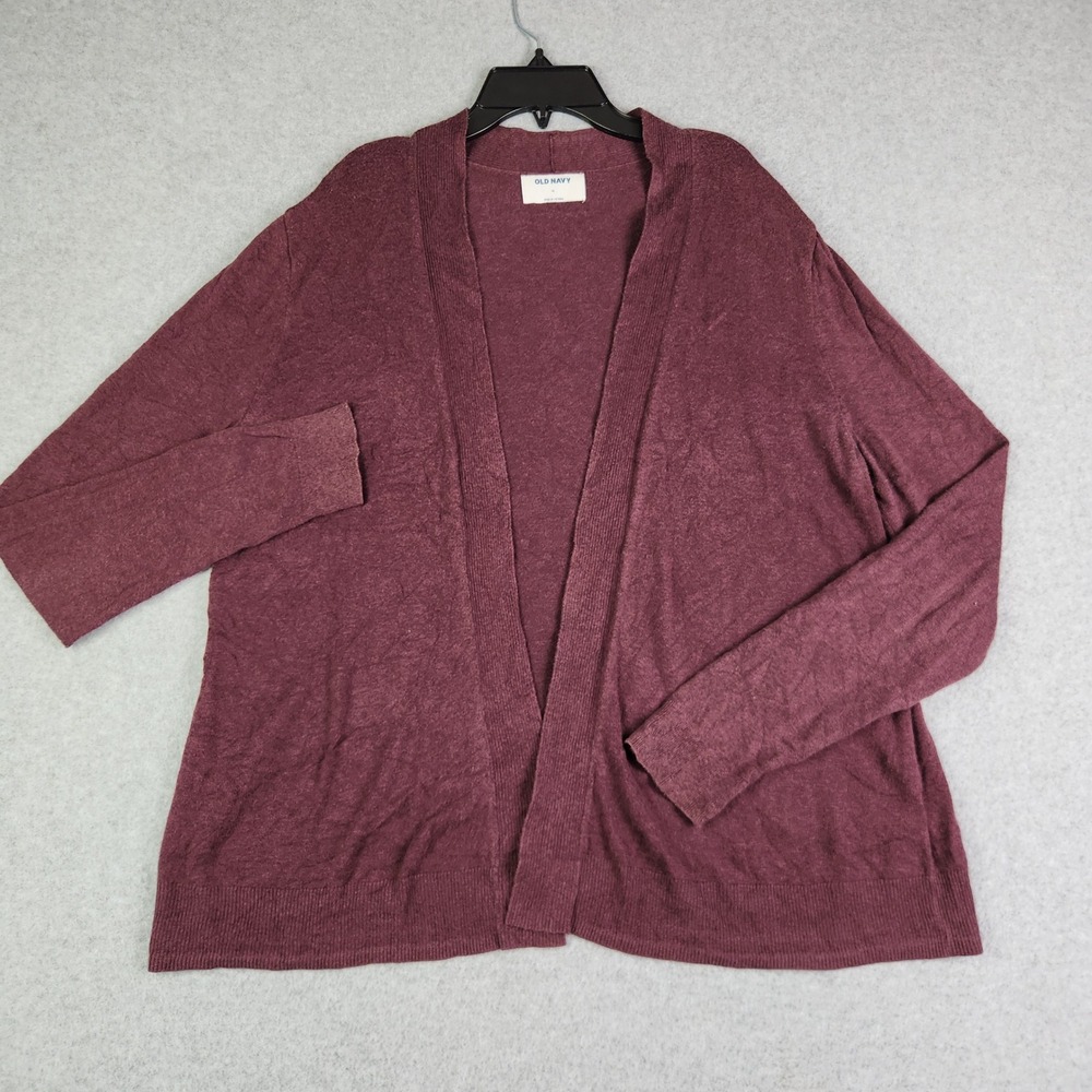 Old Navy Cardigan Sweater Womens XL Burgundy‎ Tight Knit Classic Fit Open Front